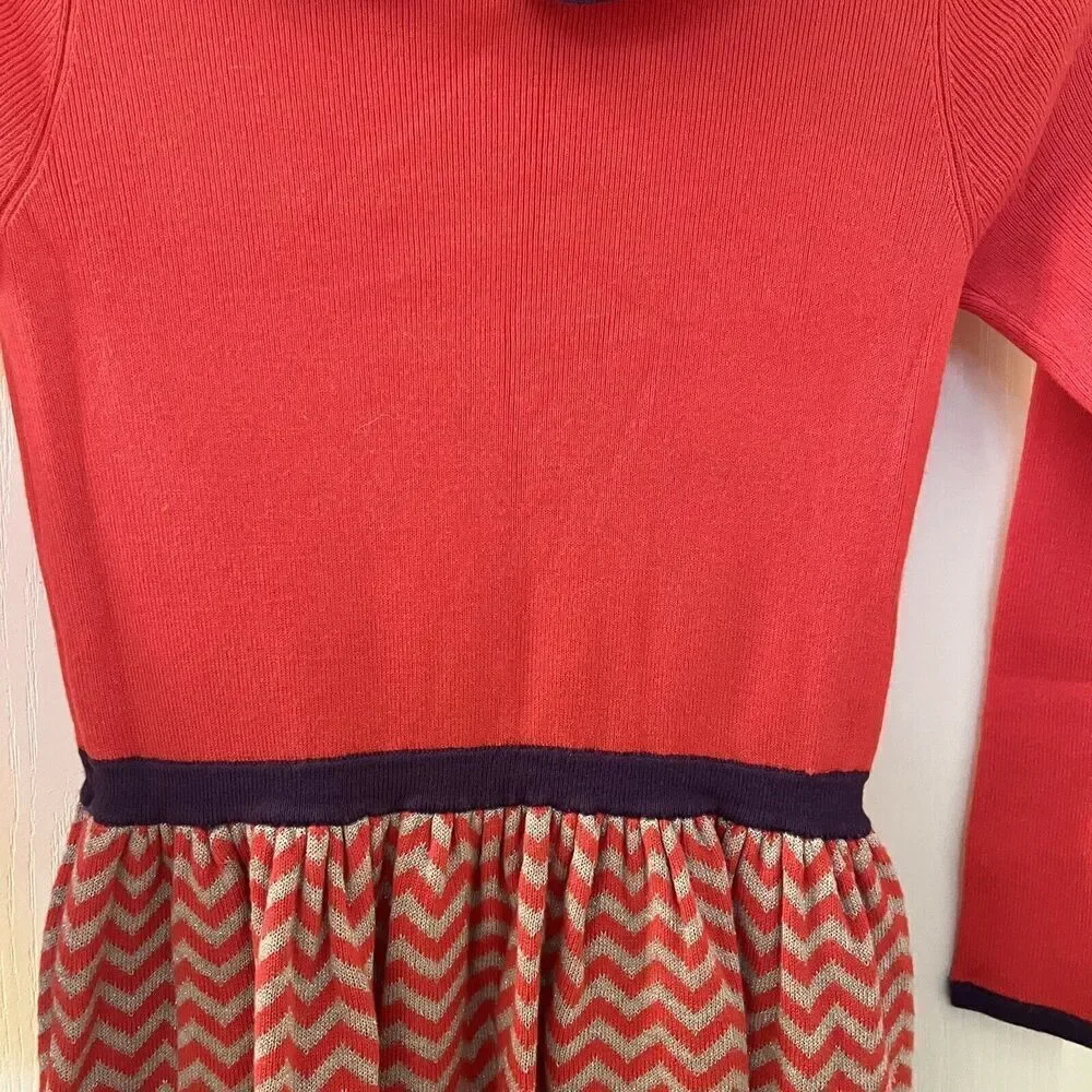 Mini Boden Long Sleeve Peter Pan Collar Sweater Dress Chevron Girls Size 5-6